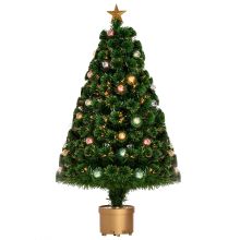 HOMCOM 3FT Prelit Artificial Christmas Tree Fiber Optic Xmas Tree w/ Golden Stand