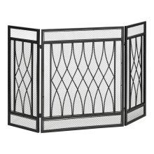  3-Panel Folding Fireplace Screen, Home Metal Mesh Fire Spark Guard, 126L x 3W x 80H cm-Black
