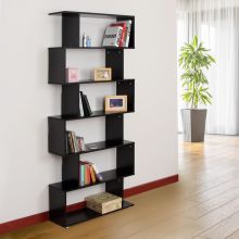  6-Tier Particle Board Asymmetrical Bookshelf Black
