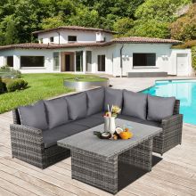  3 PCS Outdoor Dining Sets All Weather Rattan Sofa Furniture for Garden