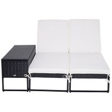  PE Rattan 2-Seat Outdoor Garden Sun Lounger Set w/ Table Black