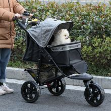  Folding 3 Wheel Pet Stroller Pushchair Travel w/ Adjustable Canopy Storage Brake Grey
