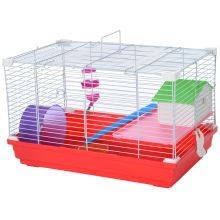  Portable Dwarf Hamster Metal Cage w/ Tunnels Exercise Wheel Water Bottle Dishes Red and White
