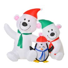 HOMCOM 1.1m Christmas Inflatables with Bears and Penguin Xmas Decoration Outdoor Home