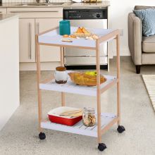 Kitchen Trolley, Bamboo/MDF board, 46Lx35Wx74.5H cm-White/Bamboo Colour 