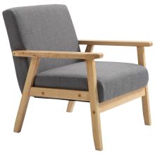  Linen Upholstered Pine Wood Accent Armchair Grey/Oak