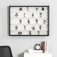  5-Tier Wall Display Shelf Cabinet w/ Adjustable Shelves Glass Doors Black/White