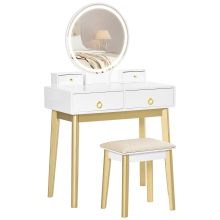  Vanity Table Set with Mirror & Light, Dressing Desk w/ Drawers Stool White