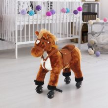  Rocking Horse W/ Rolling Wheels and Sound-Brown