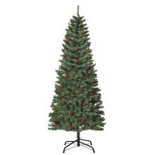 HOMCOM 6FT Prelit Artificial Pencil Christmas Tree w/ LED Light, Berry, Xmas Decor