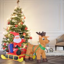  Inflatable Santa Claus W/ Sled and Reindeer, LED Light, Polyester Fabric, 122H cm-Multicolour