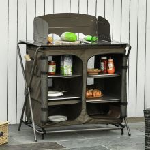  Camping Cupboard Foldable Camping Kitchen Storage Unit w/ Windshield & 6 Shelves