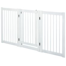  MDF Freestanding Expandable Dog Gate Wood Doorway Pet Barrier Fence w/ Latched Door White