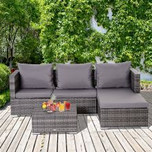  4-Seater Outdoor Garden PE Rattan Furniture Set Grey