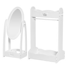  Kids Clothes Rail and 360° Rotation Free Standing Full Length Mirror Set White