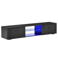  TV Stand Cabinet High Gloss Door W/ LED RGB Lights, Remote Control Storage Black
