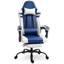 Vinsetto PU Leather Gaming Office Chair Ergonomic Reclining Gaming Chair w/ Retractable Footrest Blue/White