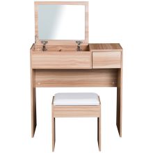  Dressing Table With Mirror and Stool-Wood Grain Colour