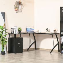  L-Shaped Computer Desk Table with Storage Drawer Home Office Corner Industrial Style Workstation, Black