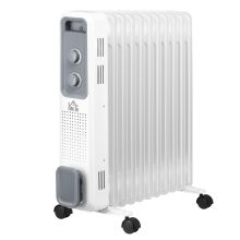  Oil Filled Radiator 11 Fin Portable Heater w/ Wheels and 3 Heat Settings, White