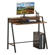  2-Tier Workstation Computer Laptop Desk Table with Storage Shelf Rustic Brown