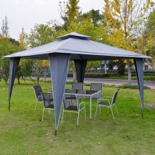  3.5x3.5m Side-Less Outdoor Canopy Tent Gazebo w/ 2-Tier Roof Steel Frame Grey