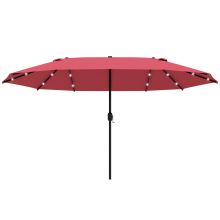  4.4m Double-Sided Sun Umbrella Patio Parasol LED Solar Lights Red