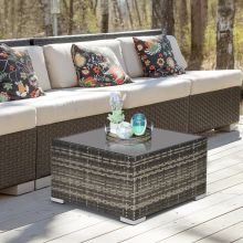  Patio Wicker Coffee Table w/ Glass Top Furniture Suitable for Garden Backyard