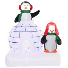  1.5m Lighted Christmas Inflatable Two Penguins w/ Ice House in Garden