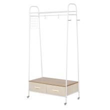  Clothes Rack Stand W/ 2 Drawers and Wheels, Metal-White with Beige Drawers