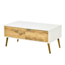  Coffee Table 4 Drawers for Living Room Reception Room Functional Table, Natural
