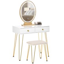  Vanity Table Set Dressing Table with 2 Drawers Cushioned Stool Makeup Table