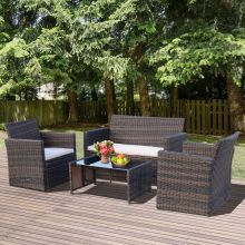  4-Seater Outdoor Garden PE Rattan Sofa Set w/ Coffee Table Brown