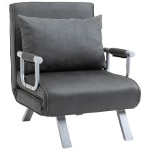  Modern 2-In-1 Design Single Sofa Bed Sleeper Foldable Portable Armchair Bed Chair Lounge Couch with Pillow, Dark Grey