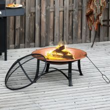  Steel Outdoor Patio Fire Pit Wood Log Burning Heater with Poker, Grate Backyard
