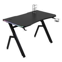  LED Ergonomic Gaming Desk Computer Table with Cup Holder Cable Management, Black