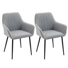  Dining Chairs Linen Fabric Accent Chairs Metal Legs, Set of 2 Light Grey