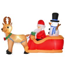 HOMCOM 1.3m Christmas Inflatable Santa Claus on Sleigh Deer LED Lighted for Decoration