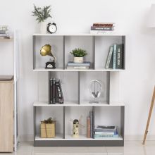  3-Tier Multifunctional Bookcase Storage Unit Display Shelf Grey and White