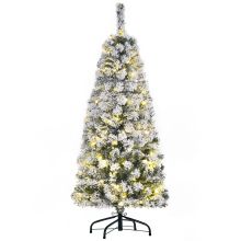 HOMCOM 4FT Prelit Snow Flocked Christmas Tree w/ Light, Indoor Home Xmas Decoration