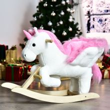 HOMCOM Unicorn Rocking Horse Kids Wooden Ride On Plush Toy w/ Music