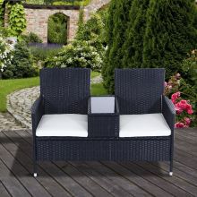 Outsunny Rattan Chair Set W/Middle Tea Table-Black