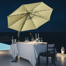  3(m) LED Cantilever Parasol Garden Sun Umbrella w/ Base and Solar Lights Beige