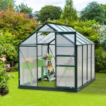  Portable Walk-In Greenhouse, 190Lx252Wx201H cm, Aluminum-Dark Green Frame 