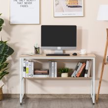  Metal Frame 2-Tier Office Desk White/Oak