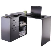  L Shape Computer Desk Table Workstation Home Office Drawer Shelf File Cabinet-Black