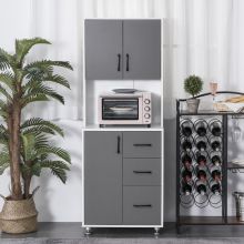  Modern Kitchen Pantry Cabinet Storage Cupboard with Open Countertop, 60L x 40W x 150Hcm-Grey