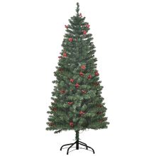 HOMCOM 5FT Prelit Artificial Pencil Christmas Tree w/ LED Light, Berry, Xmas Decor