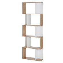  5-tier S Shape Bookcase, Particle Board-Wood and White