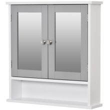 kleankin Bathroom Mirror Cabinet, Wall-Mounted Storage Organizer with Double Doors